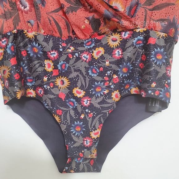 ZARA Sheer Orange Botanical Floral Print Ruffle Bodysuit, NWT - Picture 5 of 9